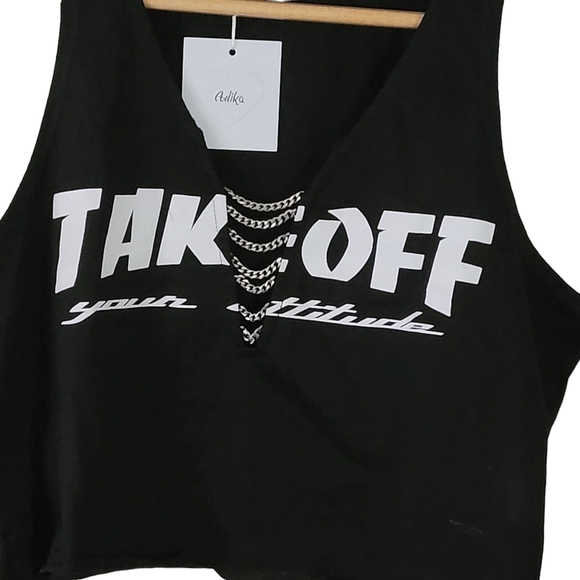 Adika Takeoff Your Attitude Sleeveless Chain Detail Crop Top Womens Black M - Picture 7 of 11